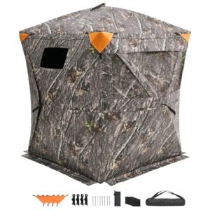 Hunting Blind, 270° Ground Blind, 1-2 Person Pop Up Deer Blind for Hunting with Carrying Bag, Portable Resilient Hunting Tent, 3 Horizontal Windows for Turkey and Deer Hunting