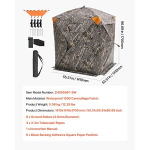 hunting blind, 270° ground blind, 1 2 person pop up deer blind for hunting with carrying bag, portable resilient hunting tent, 3 horizontal windows for turkey and deer hunting