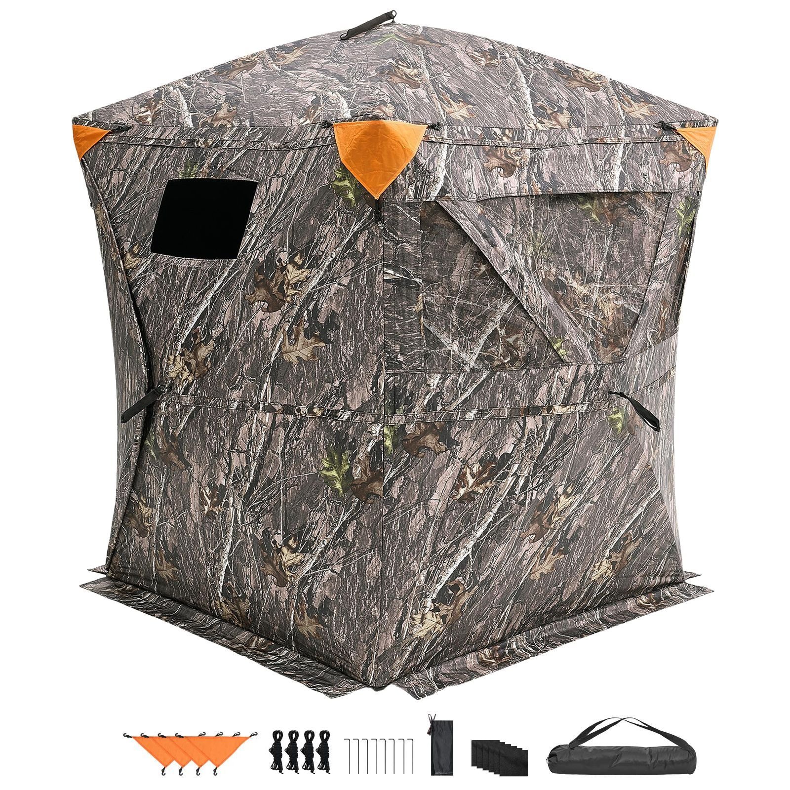hunting blind, 270° ground blind, 1 2 person pop up deer blind for hunting with carrying bag, portable resilient hunting tent, 3 horizontal windows for turkey and deer hunting