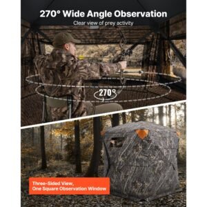 hunting blind, 270° see through ground blind, 1 2 person pop up deer blind for hunting with carrying bag, portable resilient hunting tent, one way see through mesh for turkey and deer hunting