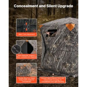 hunting blind, 270° see through ground blind, 1 2 person pop up deer blind for hunting with carrying bag, portable resilient hunting tent, one way see through mesh for turkey and deer hunting