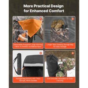 hunting blind, 270° see through ground blind, 1 2 person pop up deer blind for hunting with carrying bag, portable resilient hunting tent, one way see through mesh for turkey and deer hunting