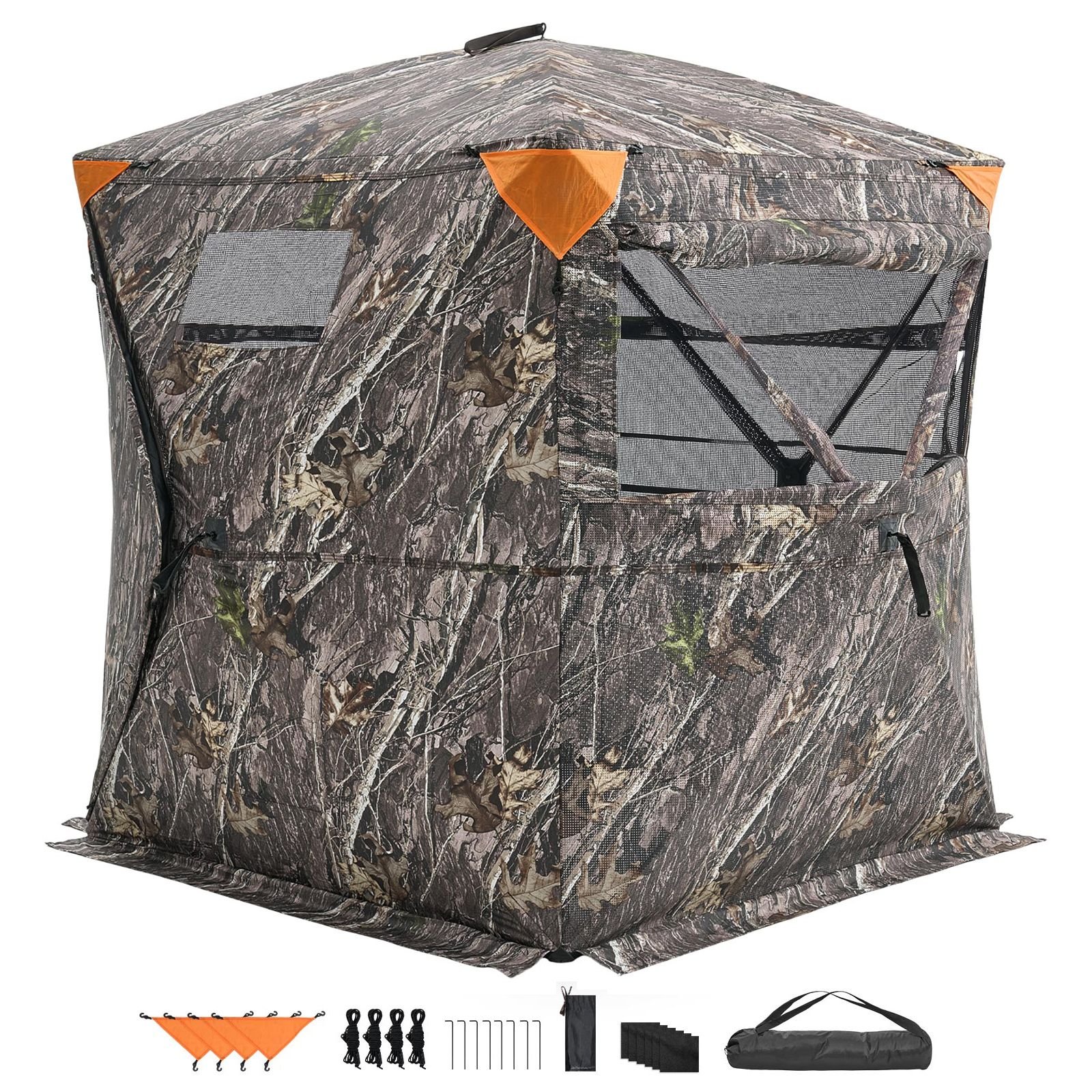 hunting blind, 270° see through ground blind, 1 2 person pop up deer blind for hunting with carrying bag, portable resilient hunting tent, one way see through mesh for turkey and deer hunting