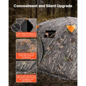hunting blind, 270° see through ground blind, 2 3 person pop up deer blind for hunting with carrying bag, portable resilient hunting tent, 3 horizontal windows for turkey and deer hunting