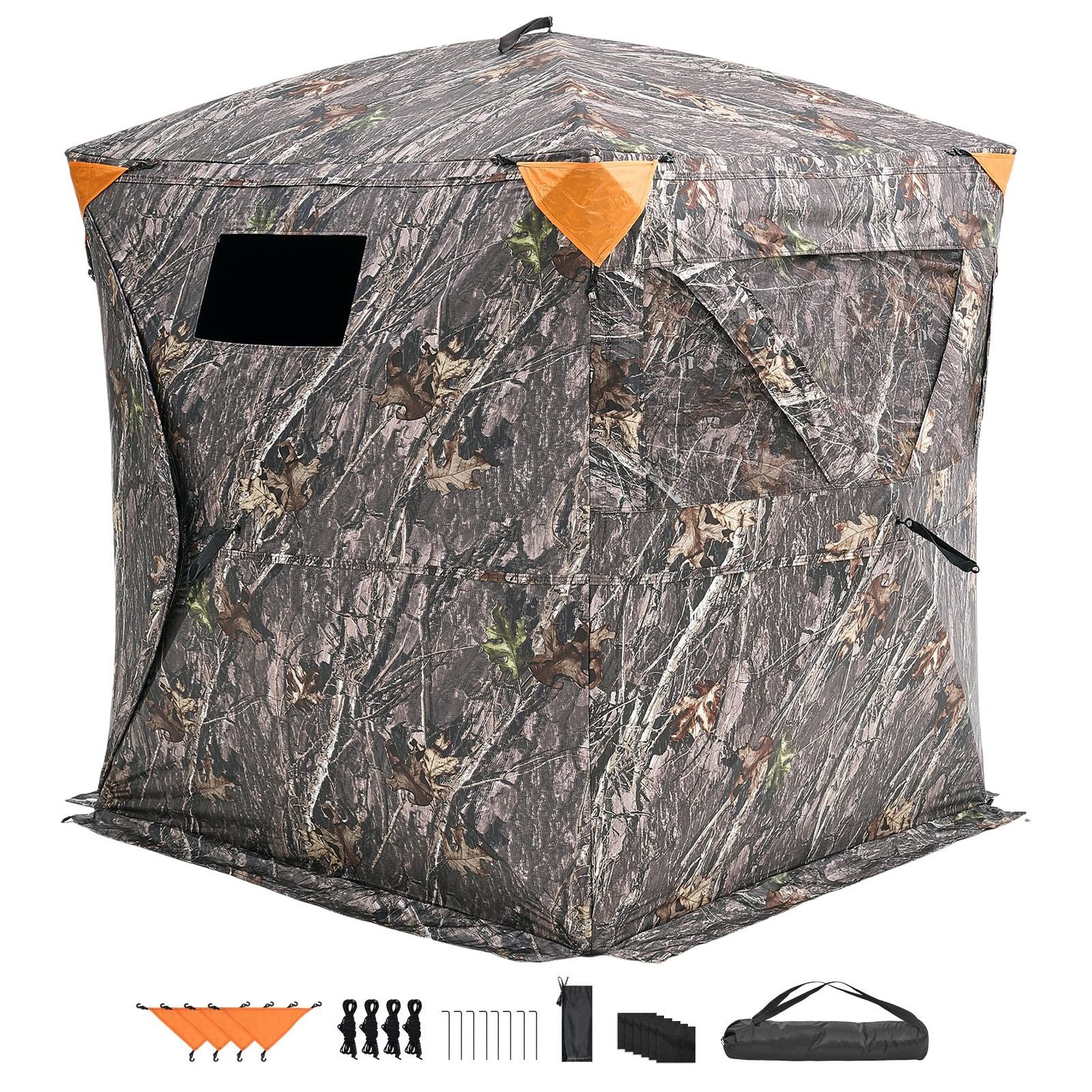 hunting blind, 270° see through ground blind, 2 3 person pop up deer blind for hunting with carrying bag, portable resilient hunting tent, 3 horizontal windows for turkey and deer hunting
