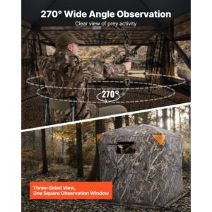 hunting blind, 270° see through ground blind, 2 3 person pop up deer blind for hunting with carrying bag, portable resilient hunting tent, one way see through mesh for turkey and deer hunting