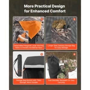hunting blind, 270° see through ground blind, 2 3 person pop up deer blind for hunting with carrying bag, portable resilient hunting tent, one way see through mesh for turkey and deer hunting