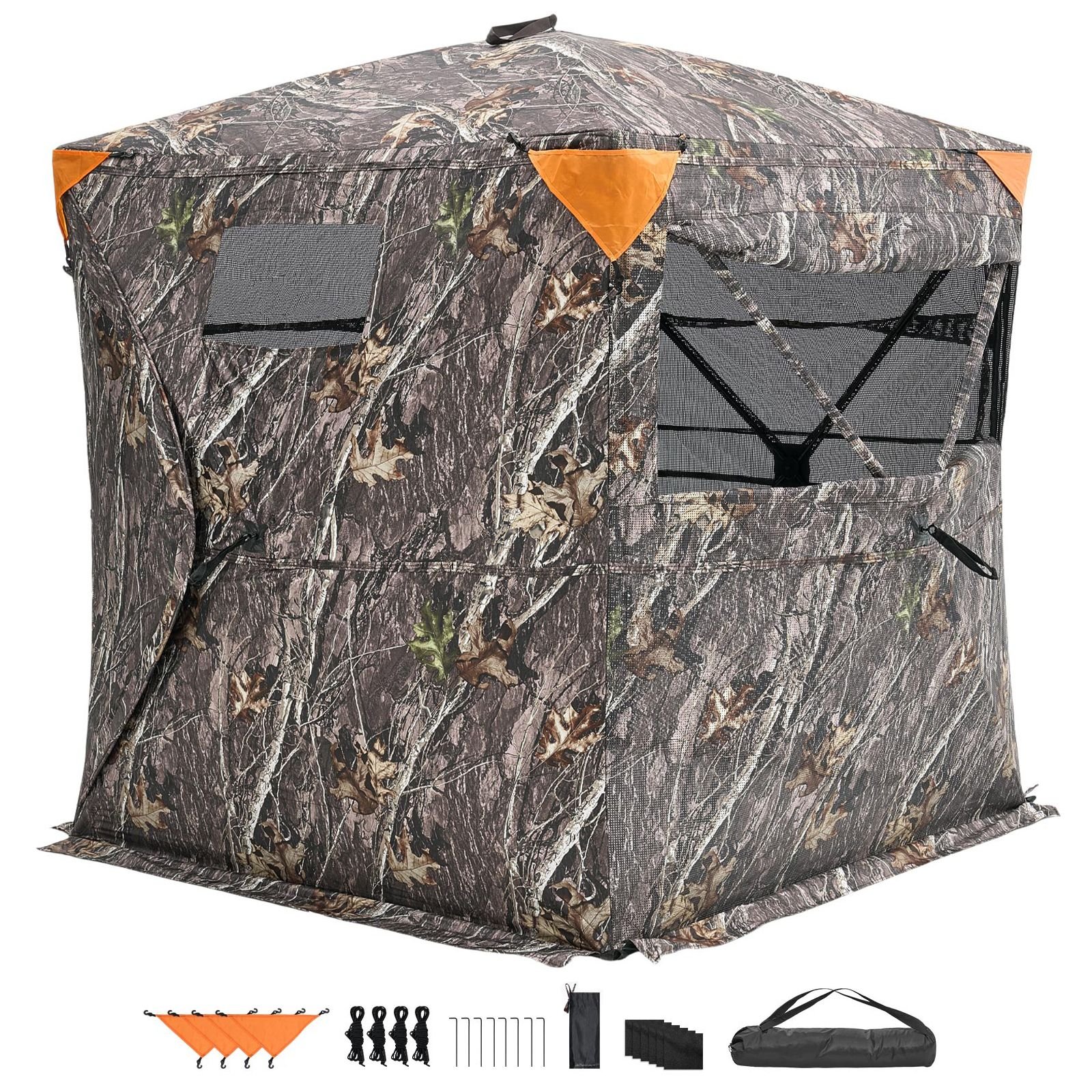 hunting blind, 270° see through ground blind, 2 3 person pop up deer blind for hunting with carrying bag, portable resilient hunting tent, one way see through mesh for turkey and deer hunting