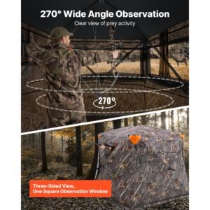 hunting blind, 270° see through ground blind, 4 5 person pop up deer blind for hunting with carrying bag, portable resilient hunting tent, one way see through mesh for turkey and deer hunting