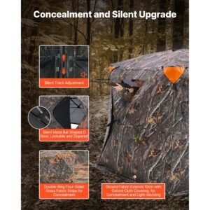hunting blind, 270° see through ground blind, 4 5 person pop up deer blind for hunting with carrying bag, portable resilient hunting tent, one way see through mesh for turkey and deer hunting