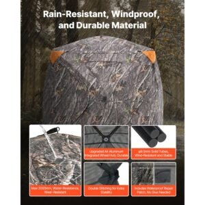 hunting blind, 270° see through ground blind, 4 5 person pop up deer blind for hunting with carrying bag, portable resilient hunting tent, one way see through mesh for turkey and deer hunting