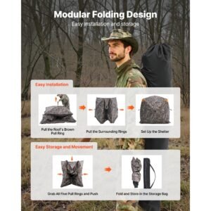 hunting blind, 270° see through ground blind, 4 5 person pop up deer blind for hunting with carrying bag, portable resilient hunting tent, one way see through mesh for turkey and deer hunting