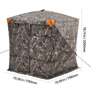 hunting blind, 4 5 person see through ground blinds with carrying bag, 270 degree portable camouflage tent, durable concealed shelter with silent magnetic door and window, for turkey and deer