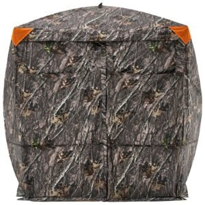 hunting blind, 4 5 person see through ground blinds with carrying bag, 270 degree portable camouflage tent, durable concealed shelter with silent magnetic door and window, for turkey and deer