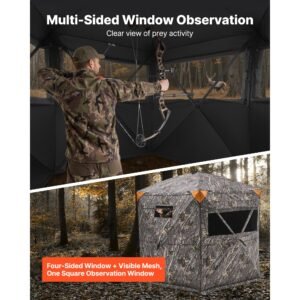 hunting blind, 6 7 person ground blinds with carrying bag, portable camouflage tent, reinforced durable concealed shelter with silent zipper door and window, for turkey and deer