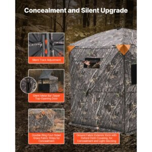 hunting blind, 6 7 person ground blinds with carrying bag, portable camouflage tent, reinforced durable concealed shelter with silent zipper door and window, for turkey and deer
