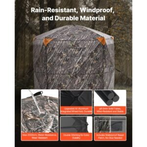 hunting blind, 6 7 person ground blinds with carrying bag, portable camouflage tent, reinforced durable concealed shelter with silent zipper door and window, for turkey and deer