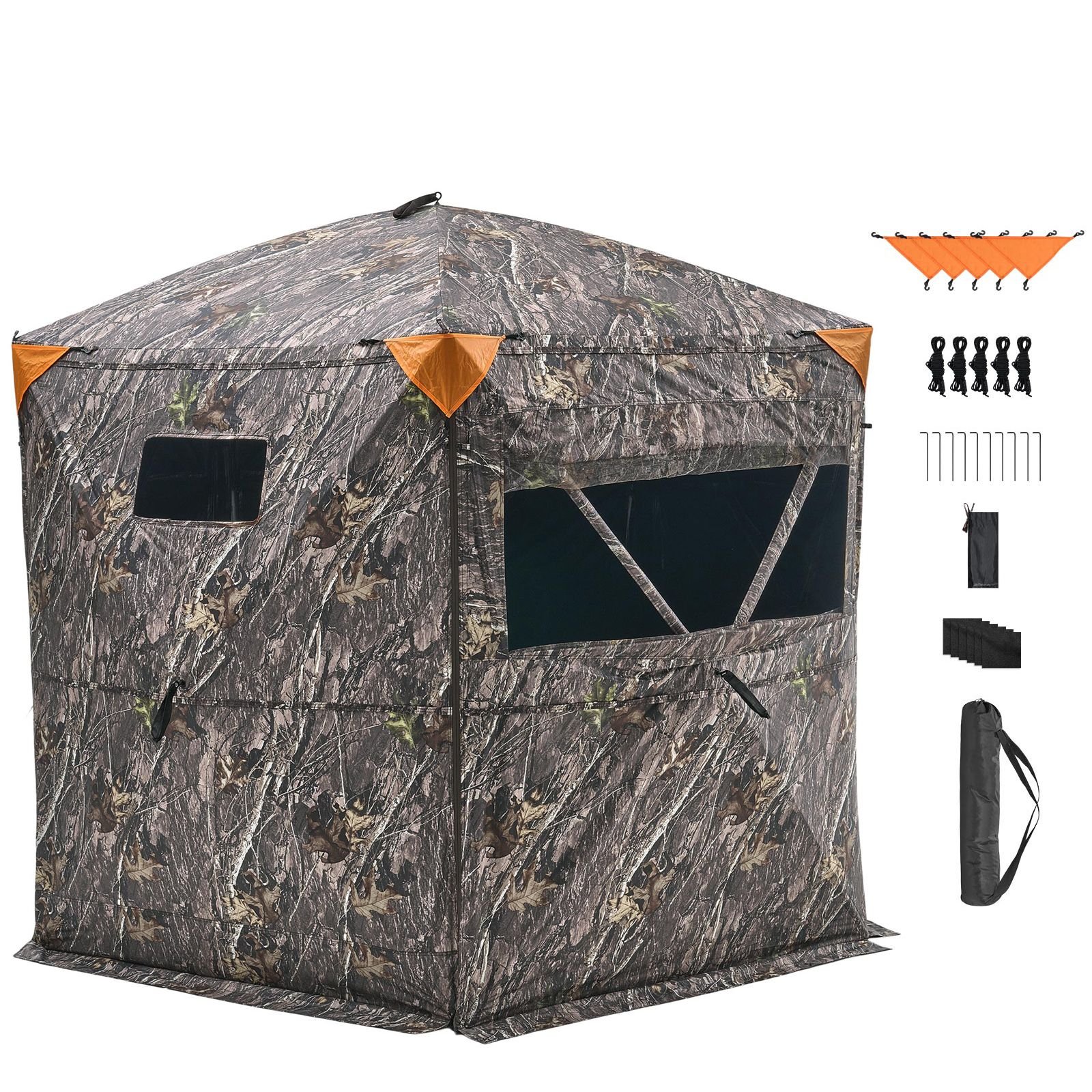 hunting blind, 6 7 person ground blinds with carrying bag, portable camouflage tent, reinforced durable concealed shelter with silent zipper door and window, for turkey and deer