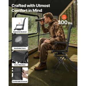 hunting chair, 360° silent swivel, foldable lightweight portable blind chair, heavy duty steel frame ground stool seat, with armrest, adjustable carry strap, 300 lbs capacity for fishing camping