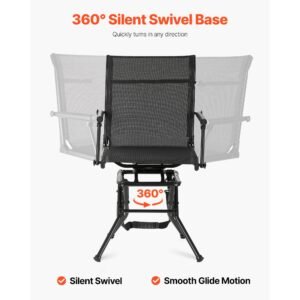 hunting chair, 360° silent swivel, foldable lightweight portable blind chair, heavy duty steel frame ground stool seat, with armrest, adjustable carry strap, 300 lbs capacity for fishing camping