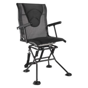 hunting chair, 360° silent swivel, foldable portable blind chair, heavy duty steel frame ground stool seat, with armrests, adjustable carry strap, anti sink feet, 300 lbs capacity for fishing