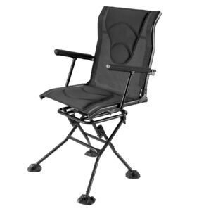 hunting chair, 360° silent swivel, foldable portable blind chair, heavy duty steel frame ground stool seat, with armrests, adjustable carry strap, anti sink feet, 300 lbs capacity for fishing