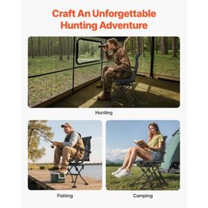 hunting chair, 360° silent swivel, foldable portable blind chair, heavy duty steel frame ground stool seat, with armrests, adjustable carry strap, anti sink feet, 300 lbs capacity for fishing