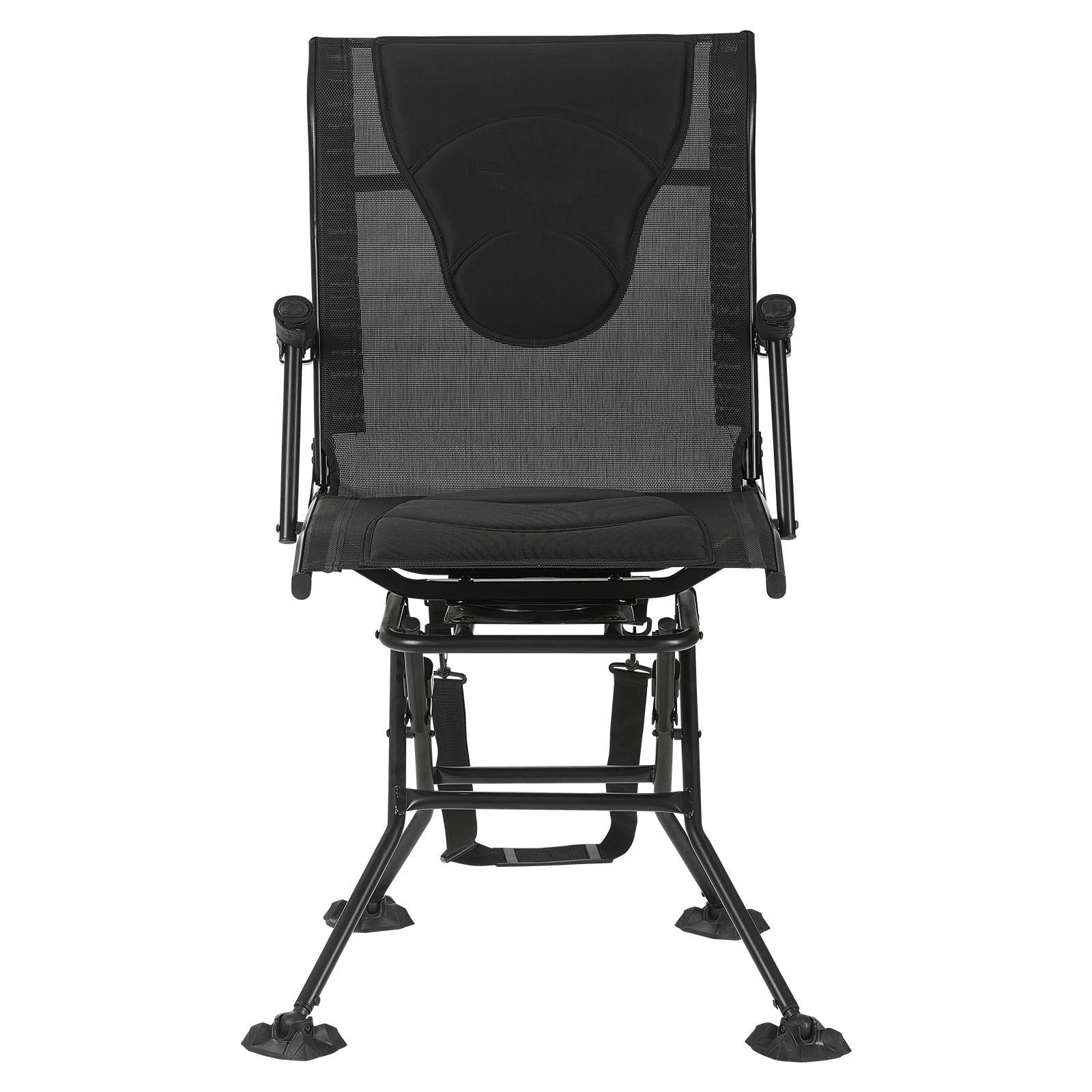 hunting chair, 360° silent swivel, foldable portable blind chair, heavy duty steel frame ground stool seat, with armrests, adjustable carry strap, anti sink feet, 300 lbs capacity for fishing