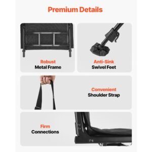 hunting chair, 360° silent swivel, foldable portable blind chair, heavy duty steel frame ground stool seat,with seat cover, anti sink feet, height adjustable, 350 lbs capacity, for fishing