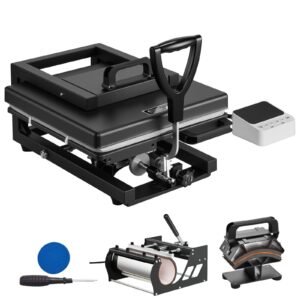 Hybrid Heat Press, 15 x 15 inch, 5-in-1 Multifunction, Heat Up Fast and Even, All-New Patented Design, Easy to Control, Sublimation Press Machine for T-shirts/Mugs/Tumblers/Caps/Plates, Black