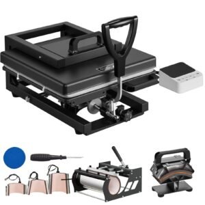 Hybrid Heat Press, 15 x 15 inch, 8-in-1 Multifunction, Heat Up Fast and Even, All-New Patented Design, Easy to Control, Sublimation Press Machine for T-shirts/Mugs/Tumblers/Caps/Plates, Black