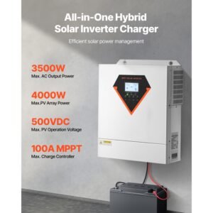 hybrid solar inverter, 3500w, all in one pure sine wave power inverter charger, 24v dc to single phase 220/230v ac, with built in 100a mppt solar controller
