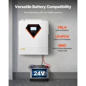 hybrid solar inverter, 3500w, all in one pure sine wave power inverter charger, 24v dc to single phase 220/230v ac, with built in 100a mppt solar controller