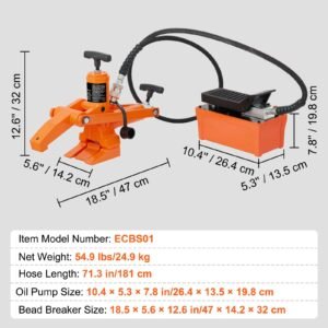 hydraulic bead breaker, 1000 psi tire bead breaker with metal foot pump, heavy duty steel bead breaker tool for tractors, trucks, buses, lawn mowers, atvs