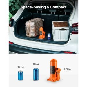 hydraulic bottle jack, 10 ton (22046 lbs) capacity, 9.3 18.5 inch lifting range, heavy duty welded bottle jack for car, suv, pickup, auto repair, house lift and agricultural equipment, orange