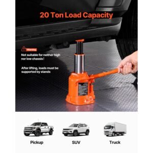 hydraulic bottle jack, 20 ton/44092 lbs welded bottle jack with 6.69'' 12.6'' lifting range & 3 section long handle, for car, pickup, truck, rv, auto repair, industrial engineering
