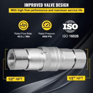 hydraulic coupler 1/2 body with 1/2" npt thread 27.6 mpa hydraulic quick connect 4 pairs hydraulic coupling quick connect 45.5 l/min hydraulic quick coupler