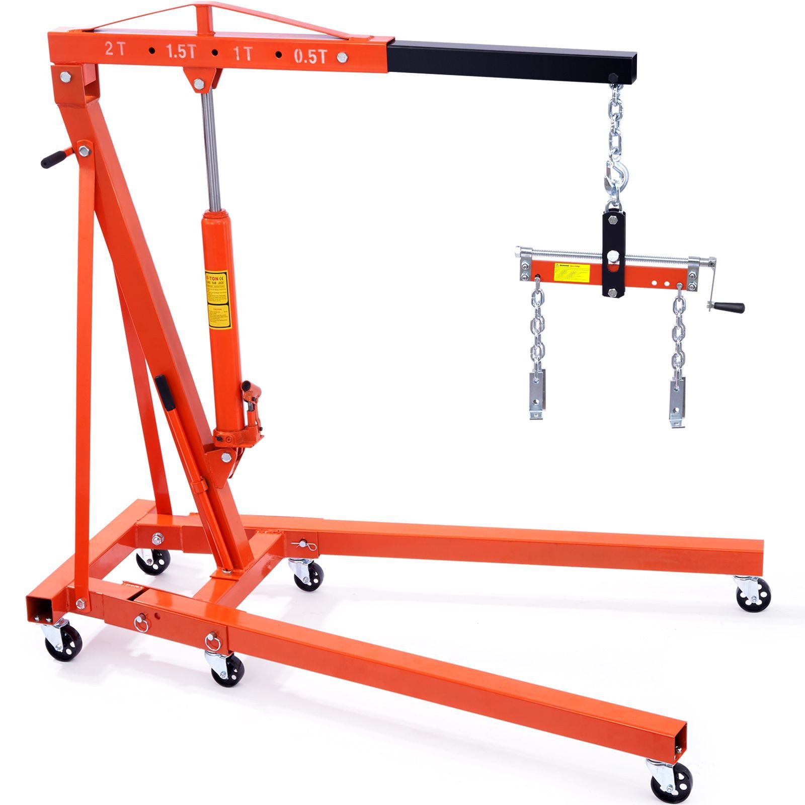 hydraulic engine hoist with lever, 2 ton/4400 lbs heavy duty cherry picker shop crane, foldable engine crane and engine hoist leveler for auto repair, motors, weights lifting, loading
