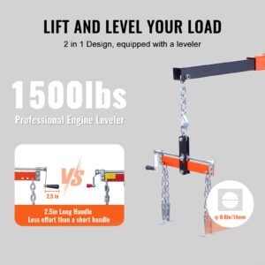 hydraulic engine hoist with lever, 2 ton/4400 lbs heavy duty cherry picker shop crane, foldable engine crane and engine hoist leveler for auto repair, motors, weights lifting, loading