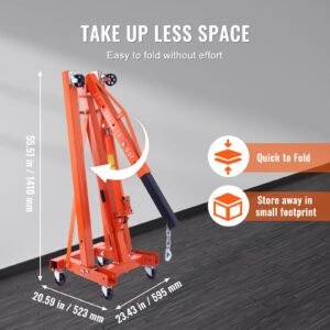 hydraulic engine hoist with lever, 2 ton/4400 lbs heavy duty cherry picker shop crane, foldable engine crane and engine hoist leveler for auto repair, motors, weights lifting, loading