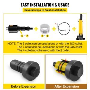 hydraulic exhaust pipe expander, 1 5/8" to 4 1/4" size, 10 t manual hydraulic pipe stretcher with 4 dies and 2 storing case for copper, aluminum tubes in car repairing