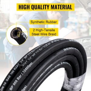 hydraulic hose 1/2 inch x 100 ft, coiled hydraulic hose 4000 psi, rubber hydraulic hose with 2 high tensile steel wire braid, bulk hydraulic hose 20 to 140 celsius, hydraulic oil flexible hose