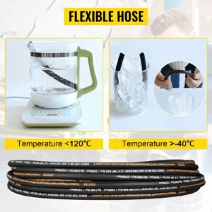 hydraulic hose 1/4 inch x 100 ft, coiled hydraulic hose 5800 psi, rubber hydraulic hose with 2 high tensile steel wire braid, bulk hydraulic hose 20 to 140celsius, hydraulic oil flexible hose