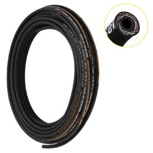 Hydraulic Hose 1/4 inch x 100 ft, Coiled Hydraulic Hose 5800 PSI, Rubber Hydraulic Hose with 2 High-Tensile Steel Wire Braid, Bulk Hydraulic Hose -20 to 140Celsius, Hydraulic Oil Flexible Hose