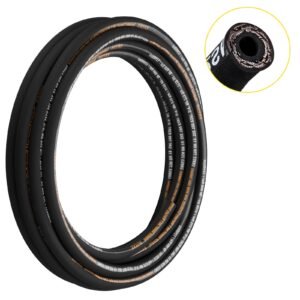 Hydraulic Hose 3/4 inch x 50 ft, Coiled Hydraulic Hose 3120 PSI, Rubber Hydraulic Hose with 2 High-Tensile Steel Wire Braid, Bulk Hydraulic Hose -20 to 140 Celsius, Hydraulic Oil Flexible Hose
