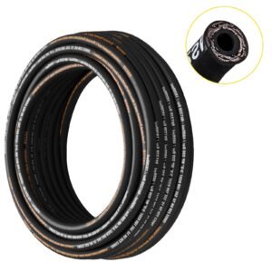 Hydraulic Hose 3/8 inch x 100 ft, Coiled Hydraulic Hose 4800 PSI, Rubber Hydraulic Hose with 2 High-Tensile Steel Wire Braid, Bulk Hydraulic Hose -20 Celsius to 140 Celsius