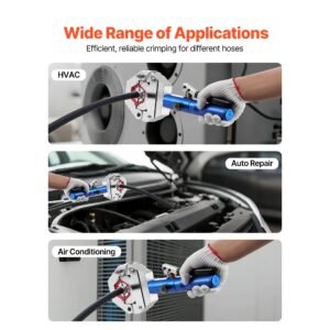 hydraulic hose crimper, hydra krimp ac hose crimper kit with 7 dies snap on, integral manual hydraulic a/c hoses crimping tool for automotive & air conditioning repair with carrying case