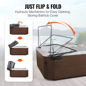 hydraulic hot tub cover lift, spa cover lift, adjustable width from 69 in to 96.5 in, mounts on both top sides, compatible with various sizes of rectangular bathtubs, hot tubs and spas
