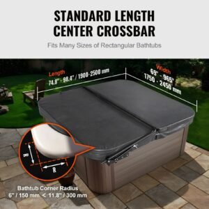 hydraulic hot tub cover lift, spa cover lift, adjustable width from 69 in to 96.5 in, mounts on both top sides, compatible with various sizes of rectangular bathtubs, hot tubs and spas