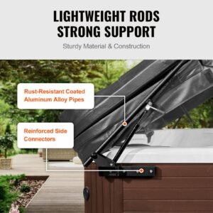 hydraulic hot tub cover lift, spa cover lift, adjustable width from 69 in to 96.5 in, mounts on both top sides, compatible with various sizes of rectangular bathtubs, hot tubs and spas